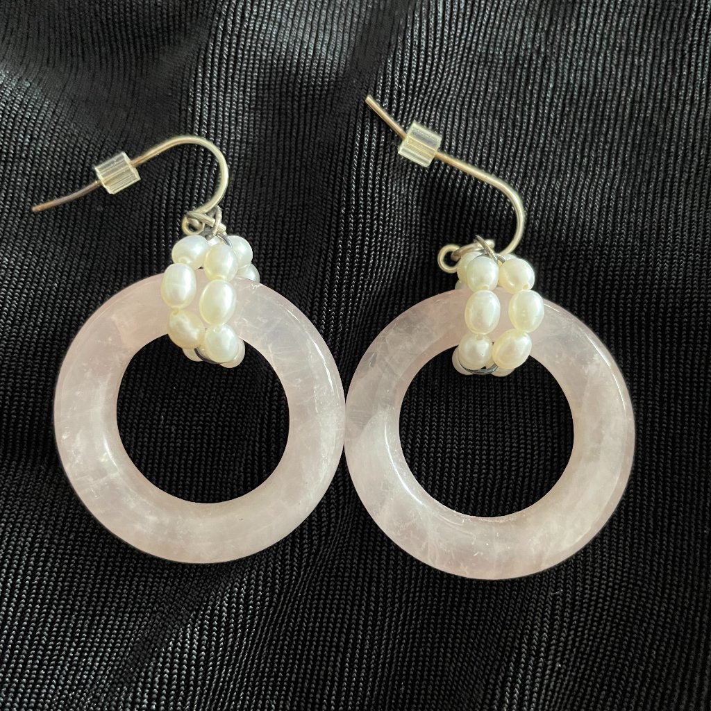 Rose Quartz And Seed Pearl Earrings